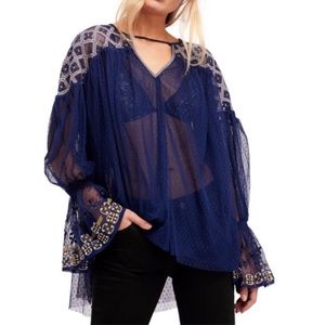 Free People Joyride Boho Navy Top Size Large NWOT